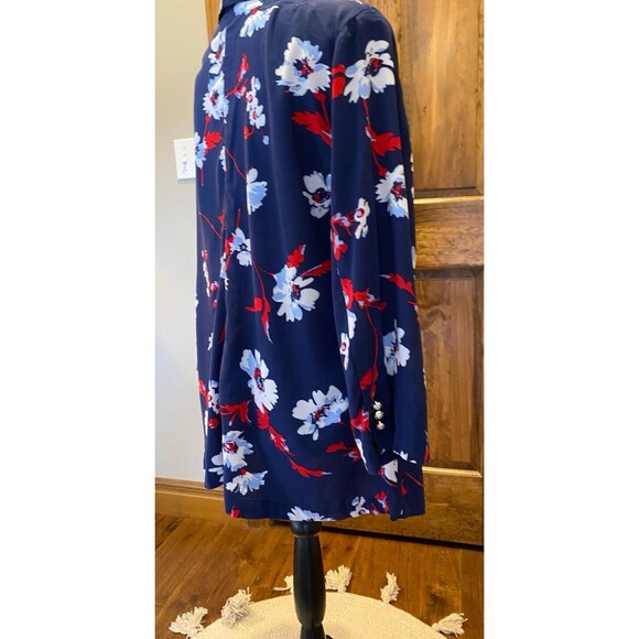 Roz & Ali Jacket Navy Red Open Front  Size 1X Dressy Casual Stylish Buttons Cuff - Picture 7 of 9